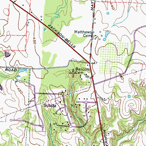 Topographic Map of Bascom Cemetery, TN