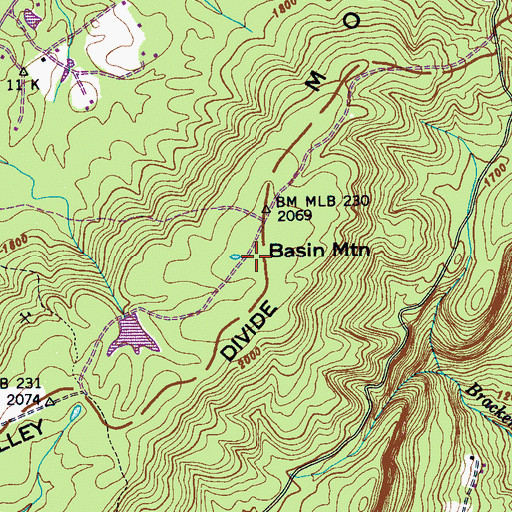 Topographic Map of Basin Mountain, TN