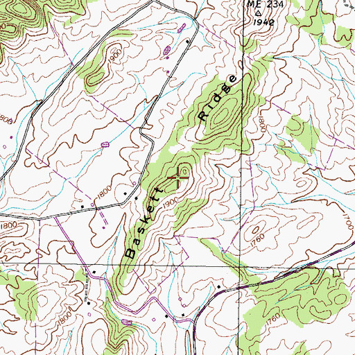 Topographic Map of Baskett Ridge, TN