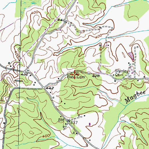 Topographic Map of Bass Cemetery, TN