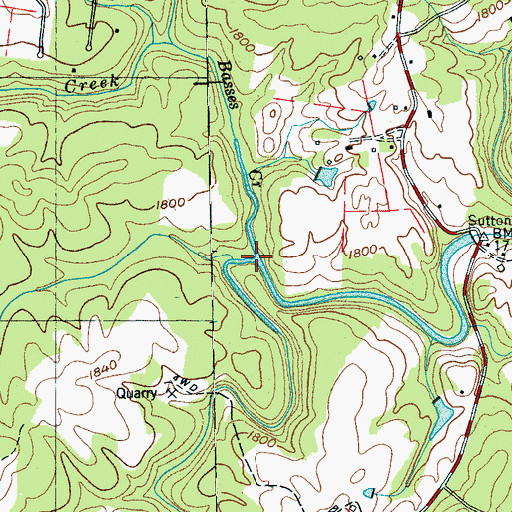 Topographic Map of Basses Creek, TN