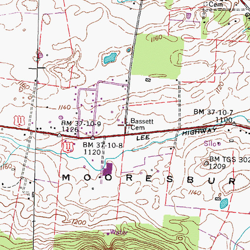 Topographic Map of Bassett Cemetery, TN