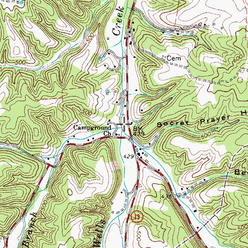 Topographic Map of Bateman Branch, TN