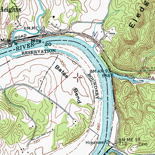 Topographic Map of Bates Bend, TN