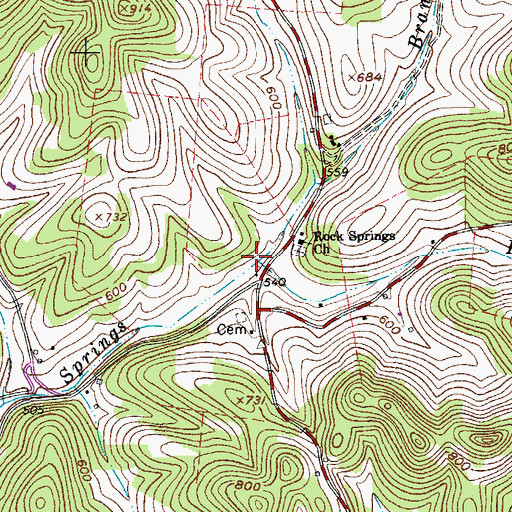 Topographic Map of Bates Branch, TN