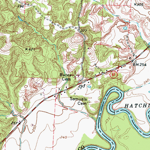 Topographic Map of Bates Cemetery, TN