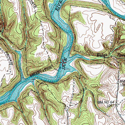 Topographic Map of Bates Spring Branch, TN