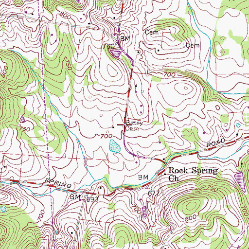 Topographic Map of Batey Cemetery, TN