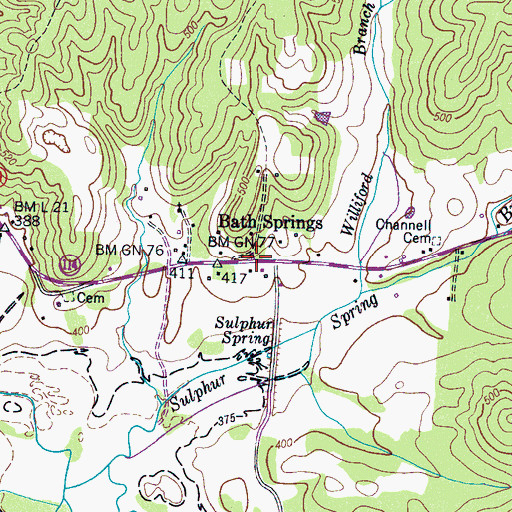 Topographic Map of Bath Springs, TN