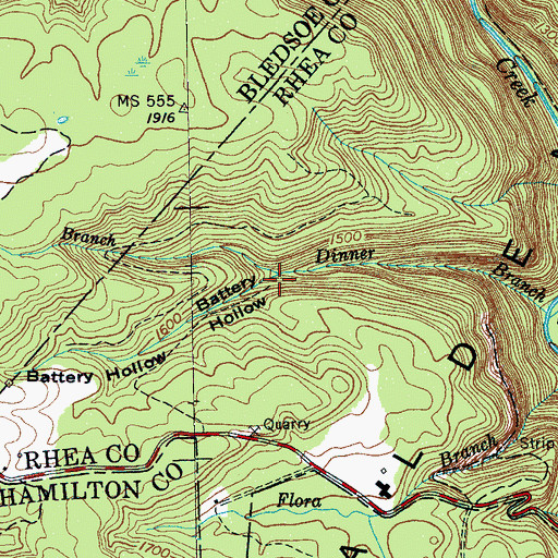 Topographic Map of Battery Hollow, TN