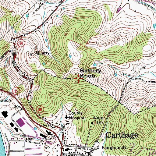 Topographic Map of Battery Knob, TN