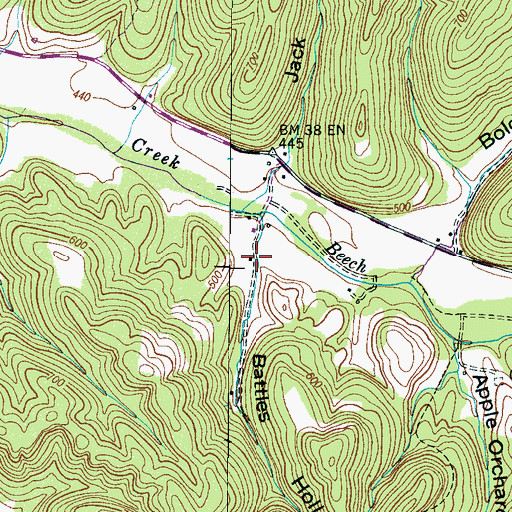Topographic Map of Battles Hollow, TN