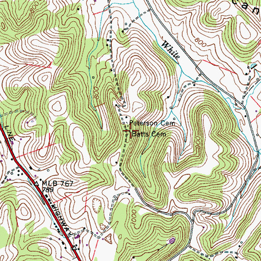 Topographic Map of Batts Cemetery, TN