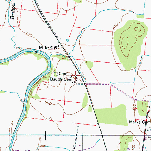 Topographic Map of Baugh Cemetery, TN