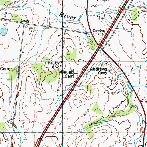 Topographic Map of Baugh Cemetery, TN