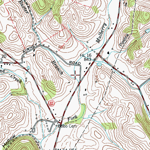 Topographic Map of Baxter Branch, TN