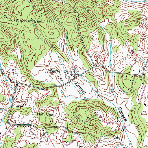 Topographic Map of Baxter Cemetery, TN