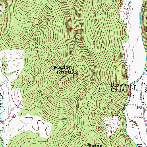 Topographic Map of Baylor Knob, TN