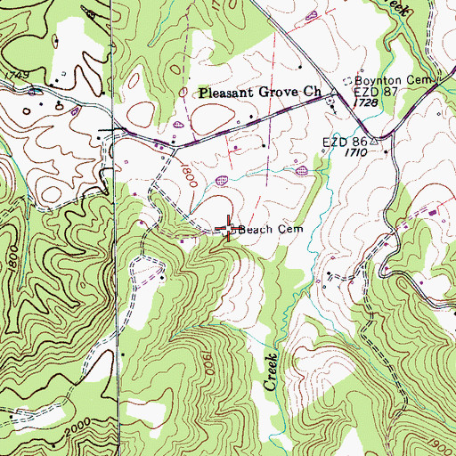 Topographic Map of Beach Cemetery, TN