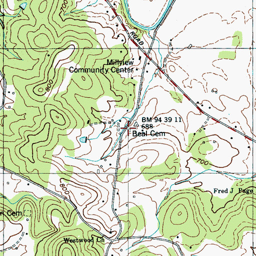 Topographic Map of Beal Cemetery, TN