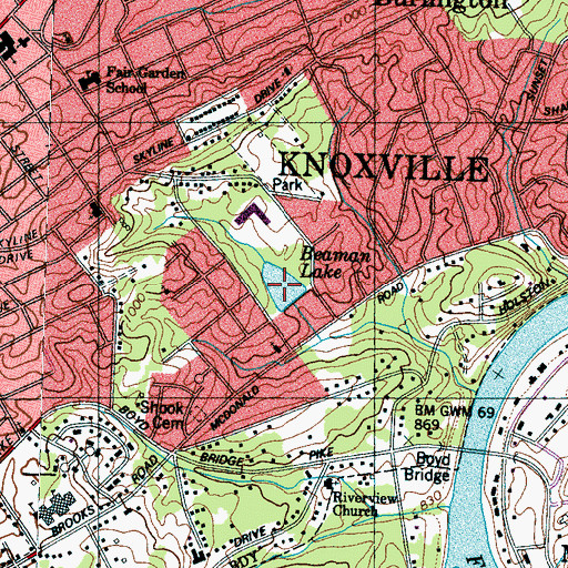 Topographic Map of Beaman Lake, TN