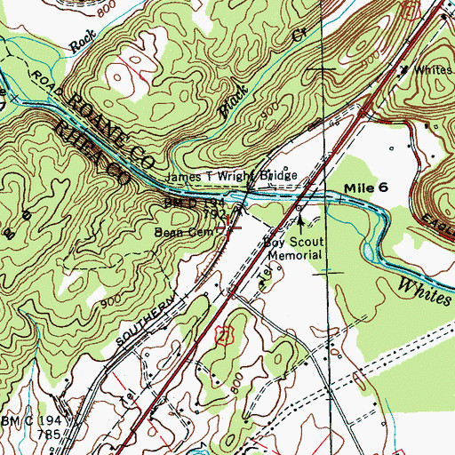 Topographic Map of Bean Cemetery, TN