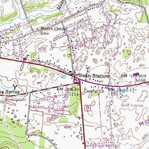 Topographic Map of Bean Station, TN