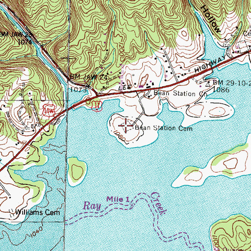 Topographic Map of Bean Station Cemetery, TN