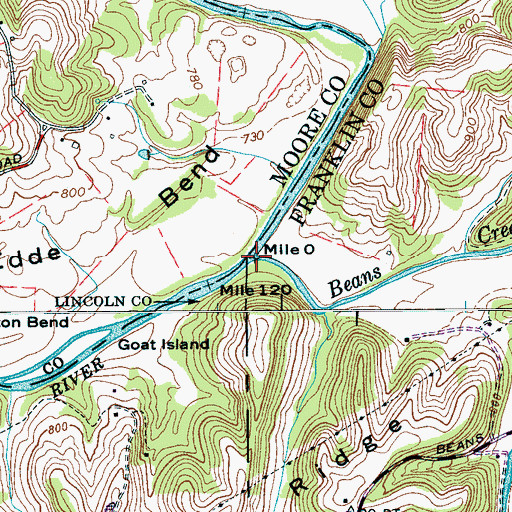 Topographic Map of Beans Creek, TN