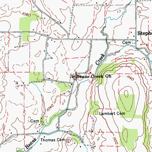 Topographic Map of Beans Creek Church, TN