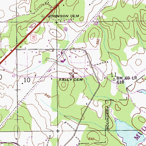 Topographic Map of Tally Cemetery, AL