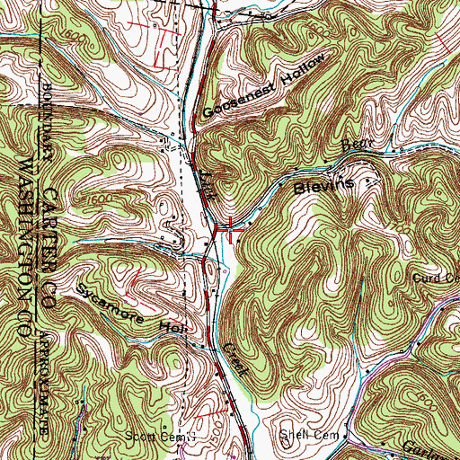 Topographic Map of Bear Branch, TN