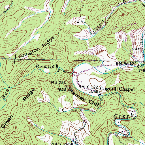 Topographic Map of Bear Branch, TN