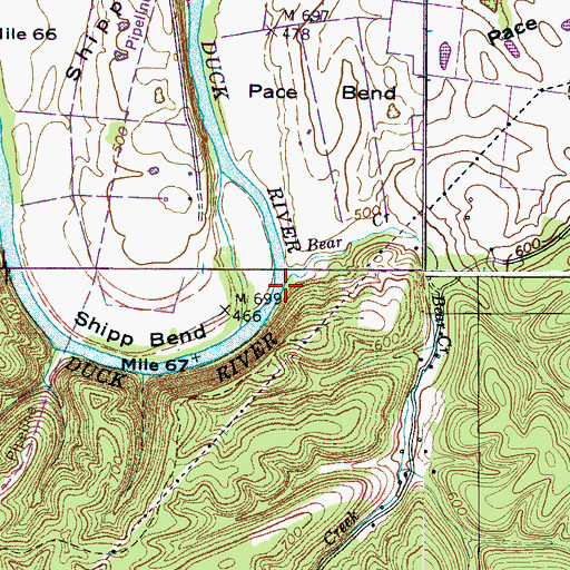 Topographic Map of Bear Creek, TN