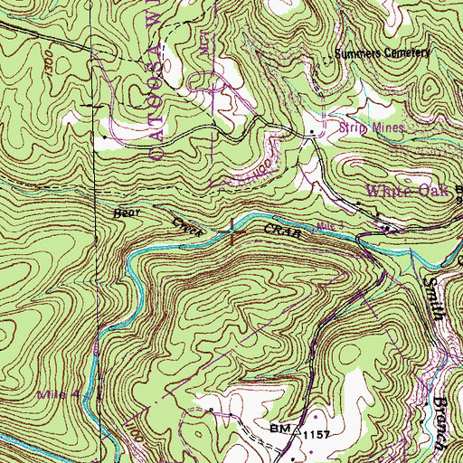 Topographic Map of Bear Creek, TN