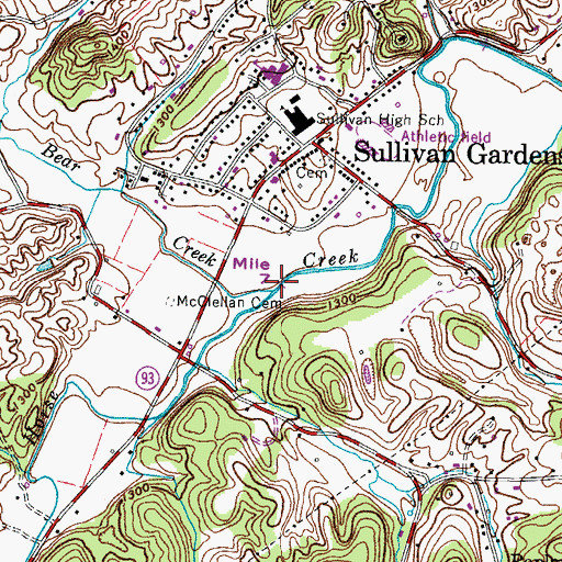 Topographic Map of Bear Creek, TN