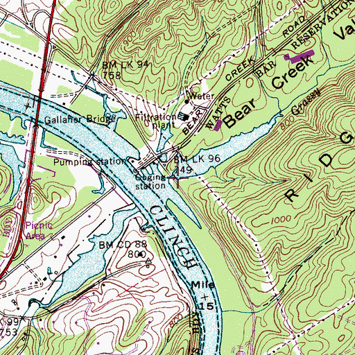 Topographic Map of Bear Creek Valley, TN