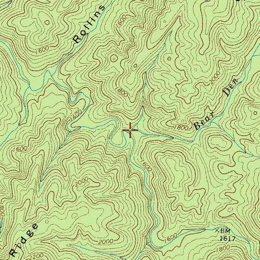 Topographic Map of Bear Den Branch, TN