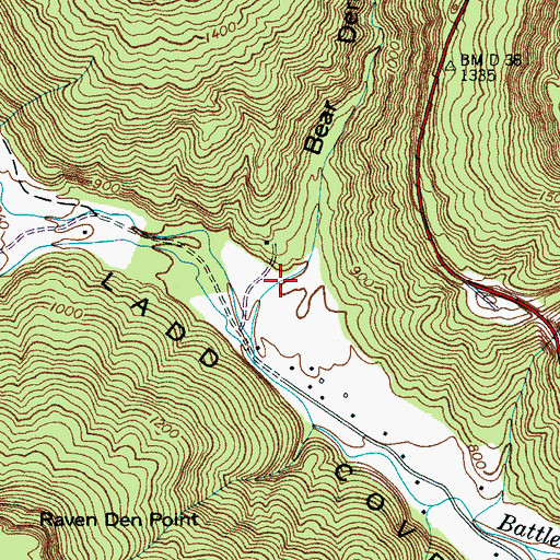 Topographic Map of Bear Den Cove, TN