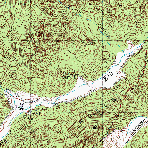 Topographic Map of Beard Cemetery, TN