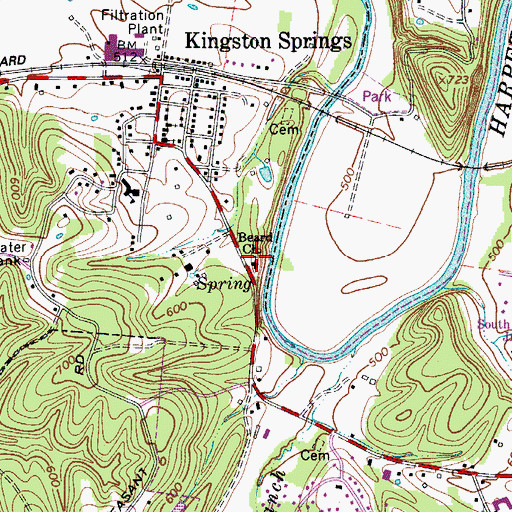 Topographic Map of Beard Church, TN