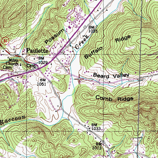 Topographic Map of Beard Valley, TN