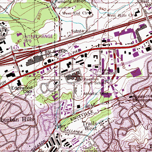 Topographic Map of Bearden High School, TN