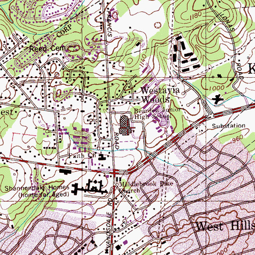 Topographic Map of Bearden Junior High School, TN