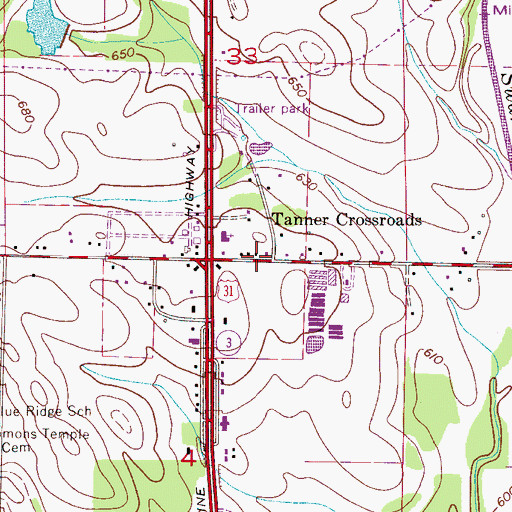 Topographic Map of Tanner Crossroads, AL