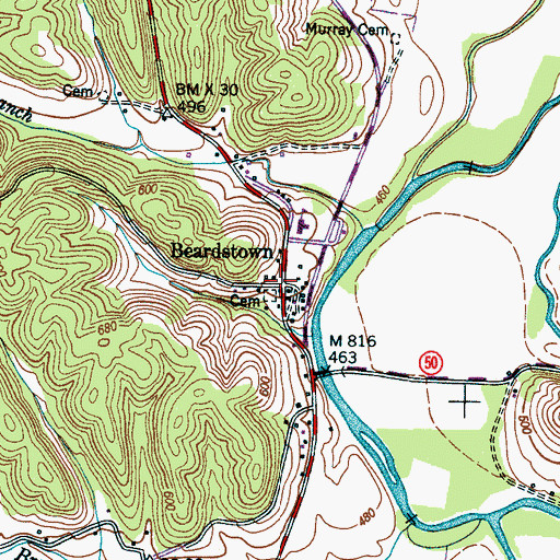 Topographic Map of Beardstown, TN