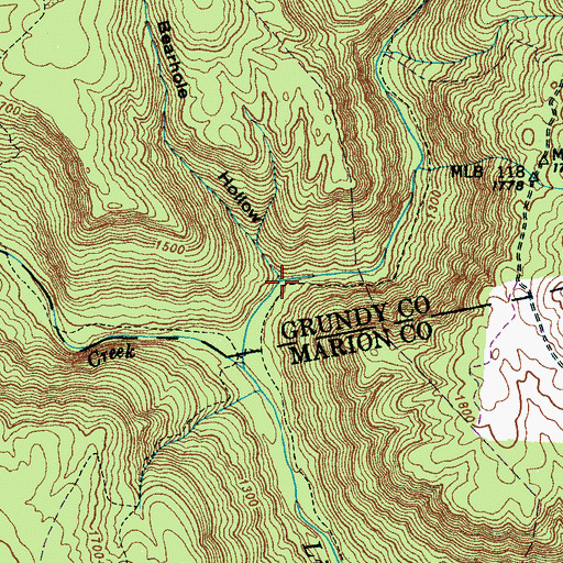 Topographic Map of Bearhole Hollow, TN