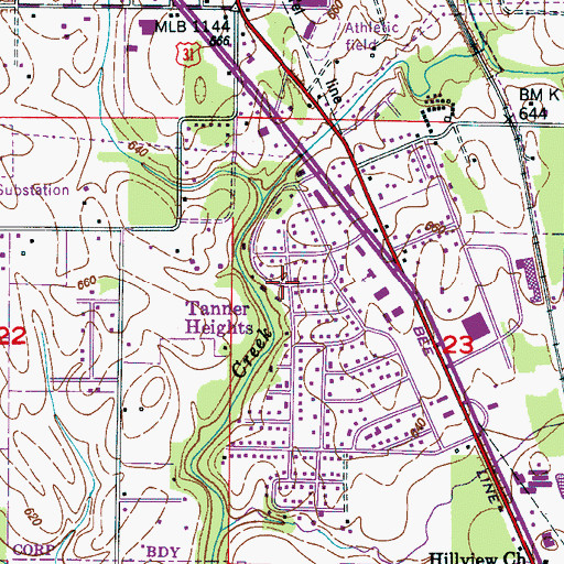 Topographic Map of Tanner Heights, AL