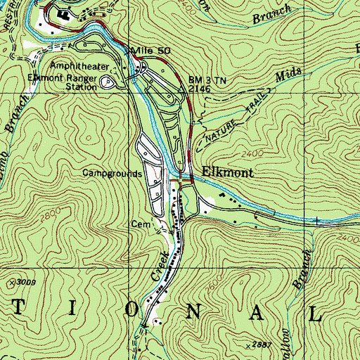Topographic Map of Bearwallow Branch, TN
