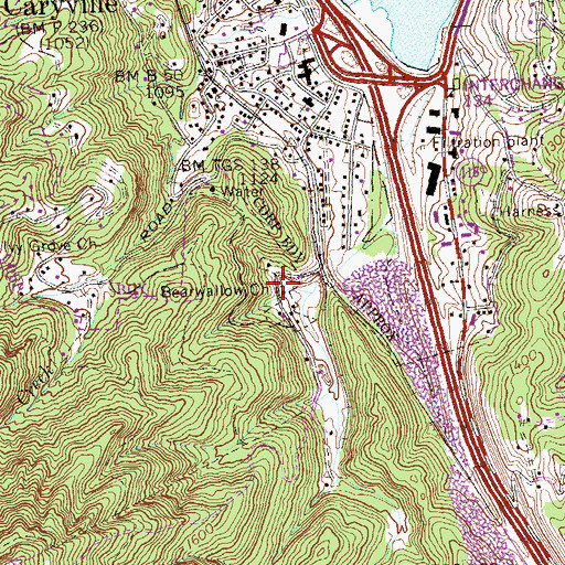 Topographic Map of Bearwallow Church, TN